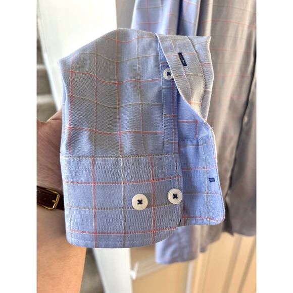 UNTUCKit Light Blue & Orange Window Pane Plaid Button Down Shirt - Picture 3 of 5